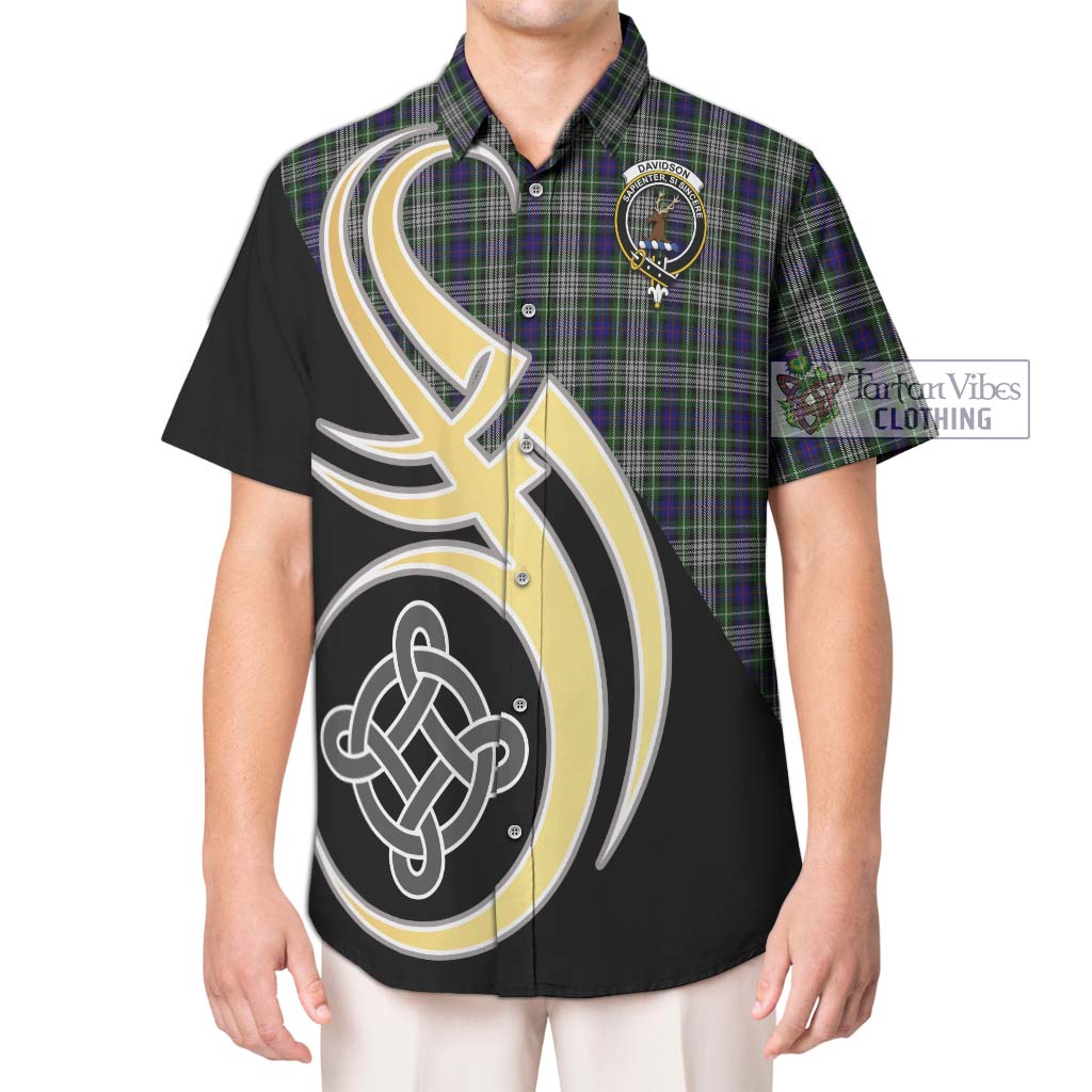 Davidson of Tulloch Dress Tartan Short Sleeve Button Shirt with Family Crest and Celtic Symbol Style Kid - Tartan Vibes Clothing