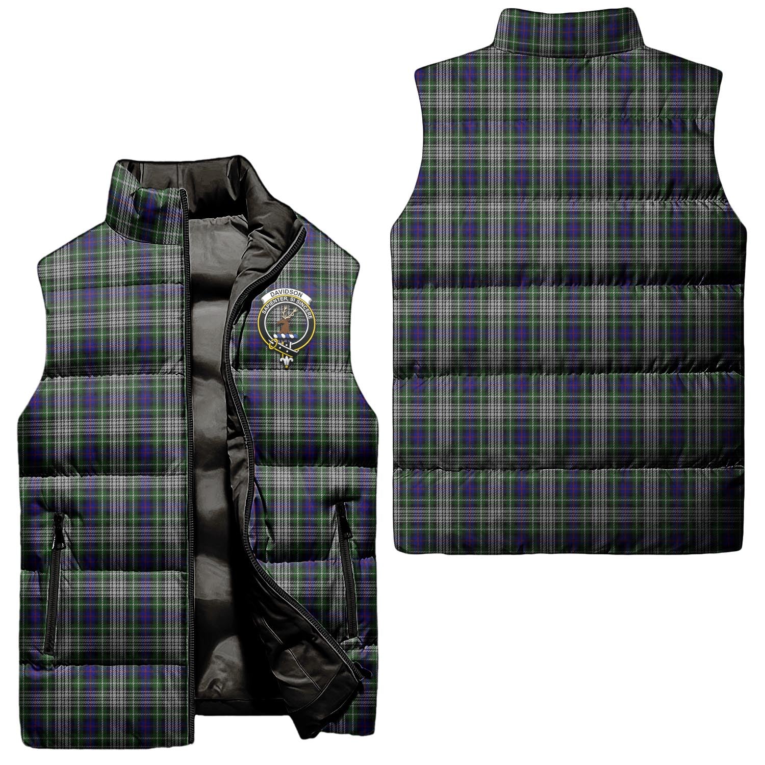 Davidson of Tulloch Dress Tartan Sleeveless Puffer Jacket with Family Crest Unisex - Tartanvibesclothing