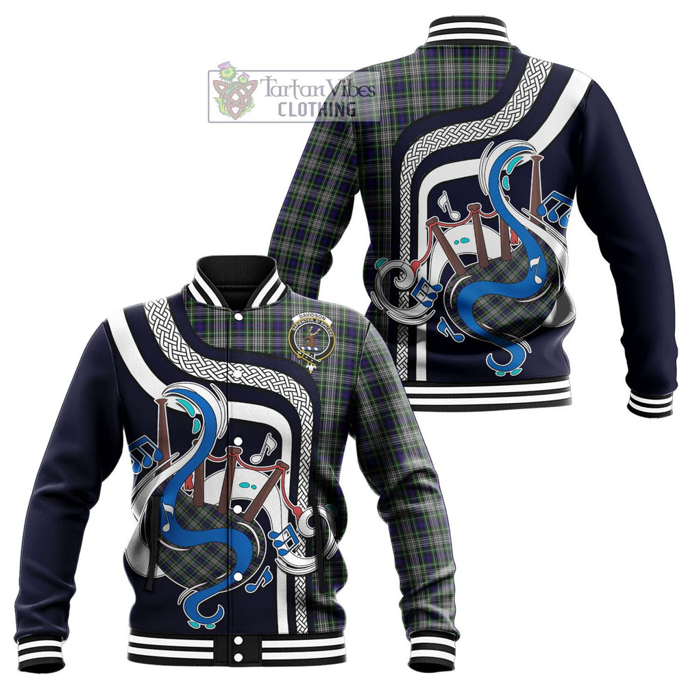 Tartan Vibes Clothing Davidson of Tulloch Dress Tartan Baseball Jacket with Epic Bagpipe Style