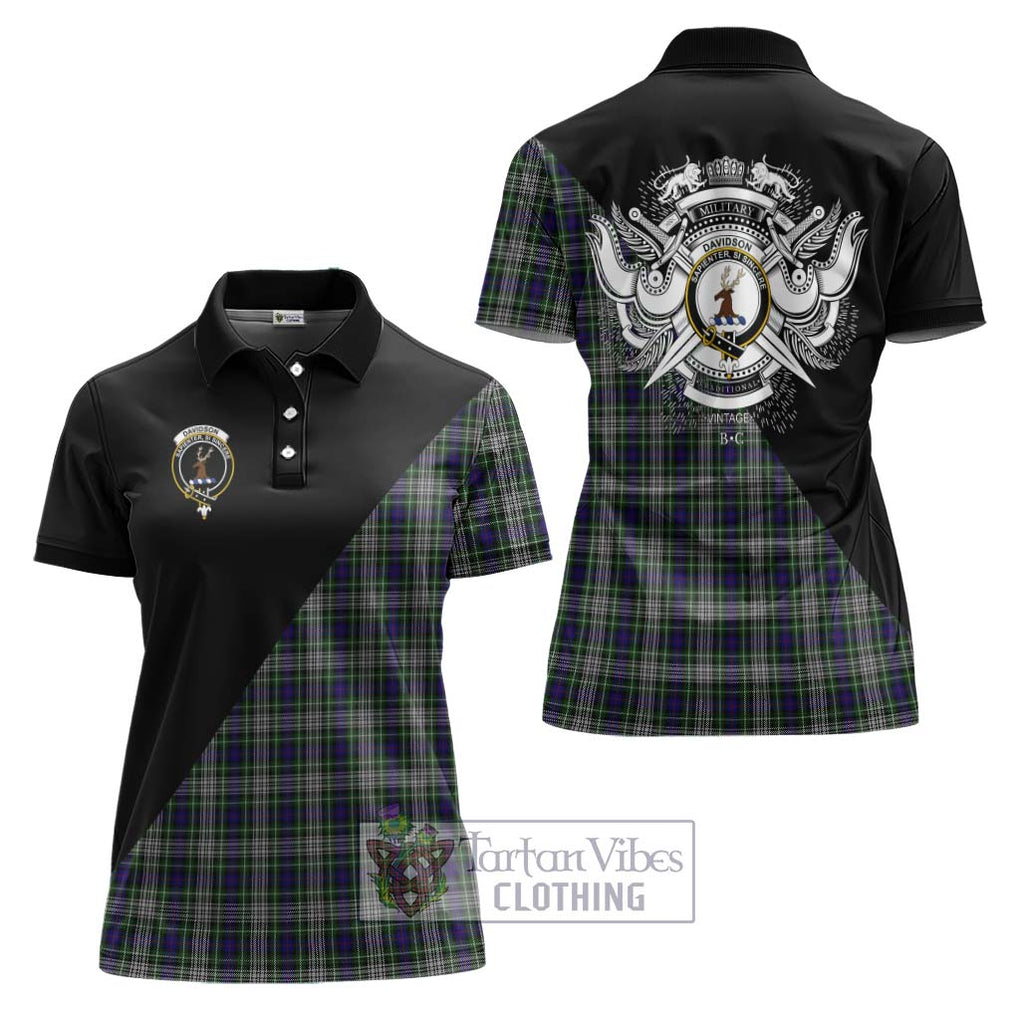 Davidson of Tulloch Dress Tartan Women's Polo Shirt with Family Crest and Military Logo Style Women - Tartanvibesclothing Shop