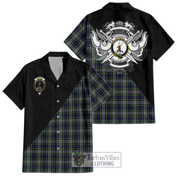 Davidson of Tulloch Dress Tartan Short Sleeve Button Shirt with Family Crest and Military Logo Style