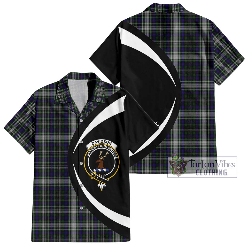 Davidson of Tulloch Dress Tartan Short Sleeve Button Up with Family Crest Circle Style Kid - Tartan Vibes Clothing