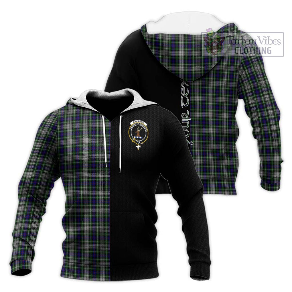 Davidson of Tulloch Dress Tartan Knitted Hoodie with Family Crest and Half Of Me Style Unisex Knitted Pullover Hoodie - Tartanvibesclothing Shop