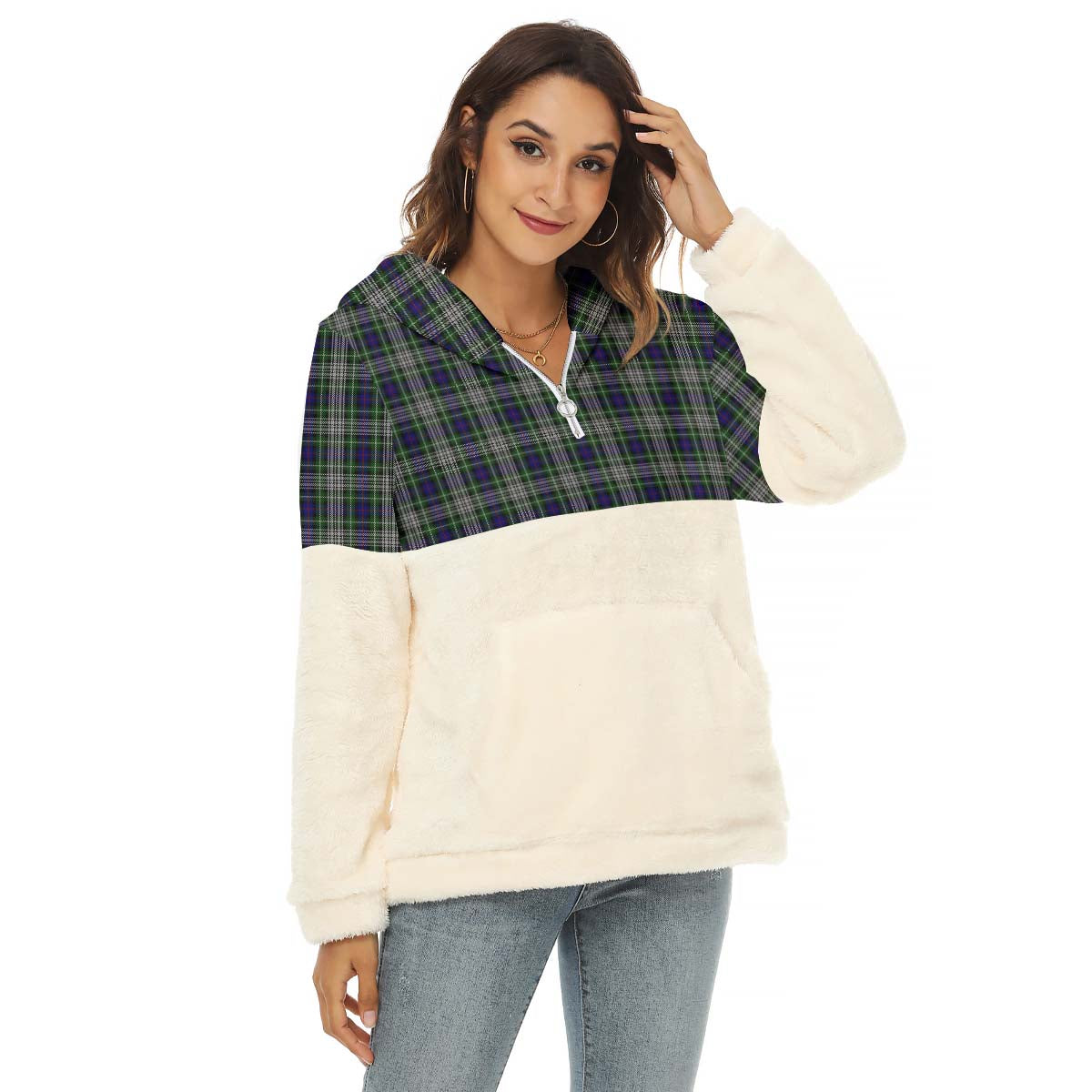 Davidson of Tulloch Dress Tartan Women's Borg Fleece Hoodie With Half Zip Female - Tartanvibesclothing