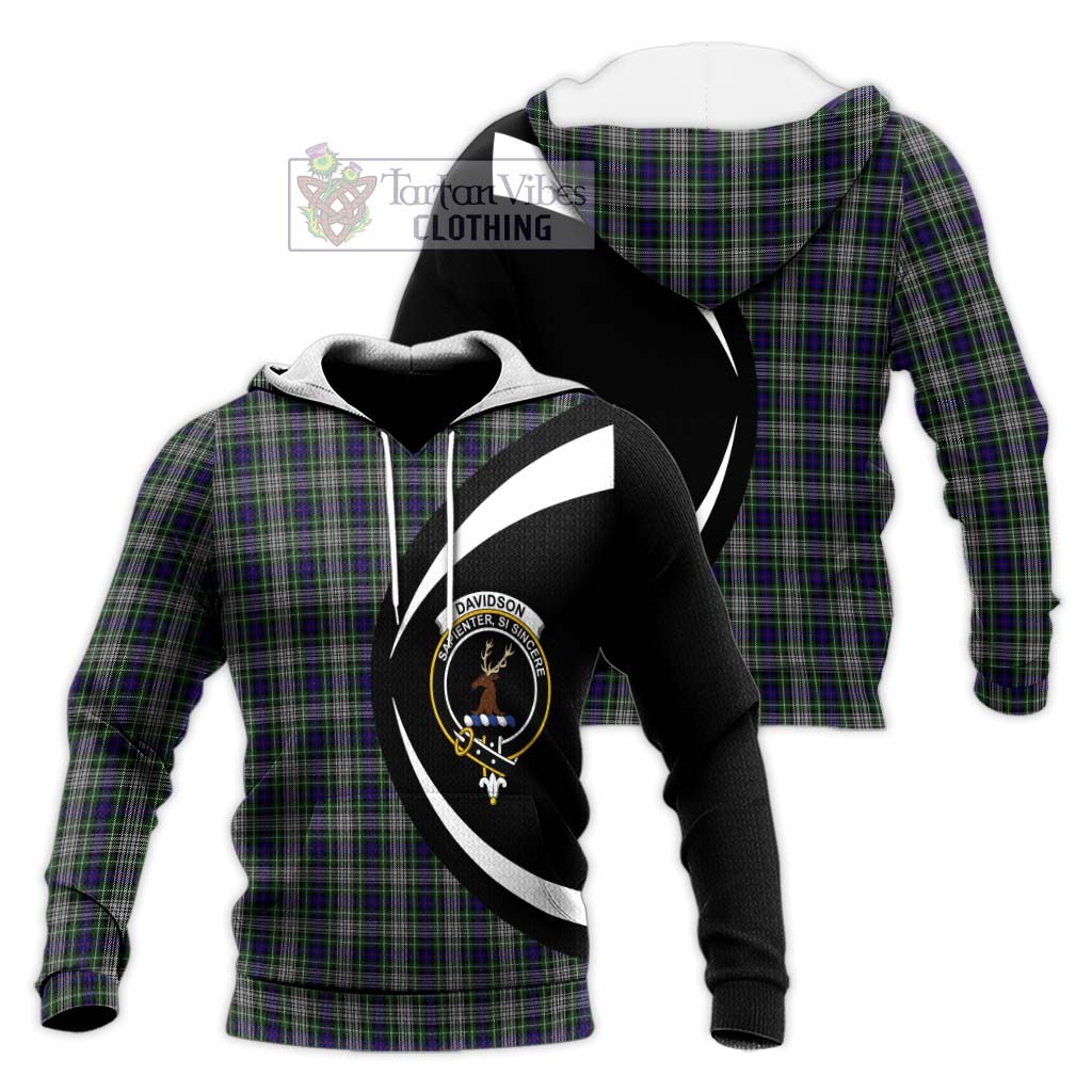 Davidson of Tulloch Dress Tartan Knitted Hoodie with Family Crest Circle Style Unisex Knitted Pullover Hoodie - Tartan Vibes Clothing