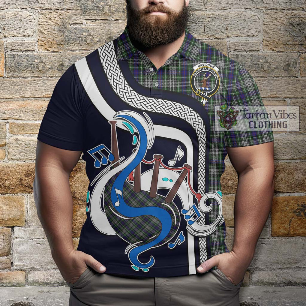 Tartan Vibes Clothing Davidson of Tulloch Dress Tartan Polo Shirt with Epic Bagpipe Style