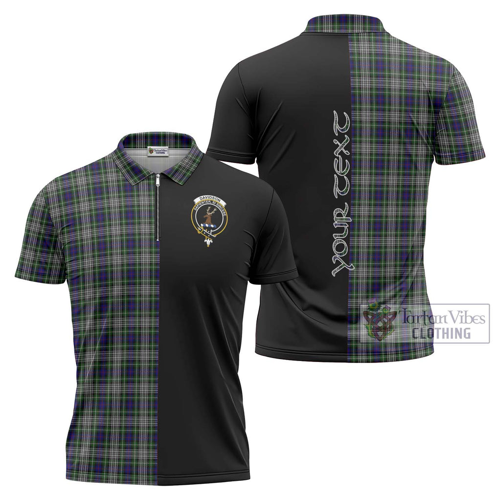 Davidson of Tulloch Dress Tartan Zipper Polo Shirt with Family Crest and Half Of Me Style Unisex - Tartanvibesclothing Shop