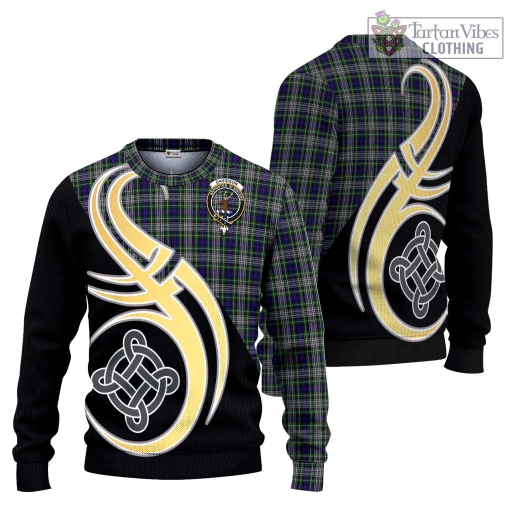 Davidson of Tulloch Dress Tartan Knitted Sweater with Family Crest and Celtic Symbol Style Unisex - Tartan Vibes Clothing