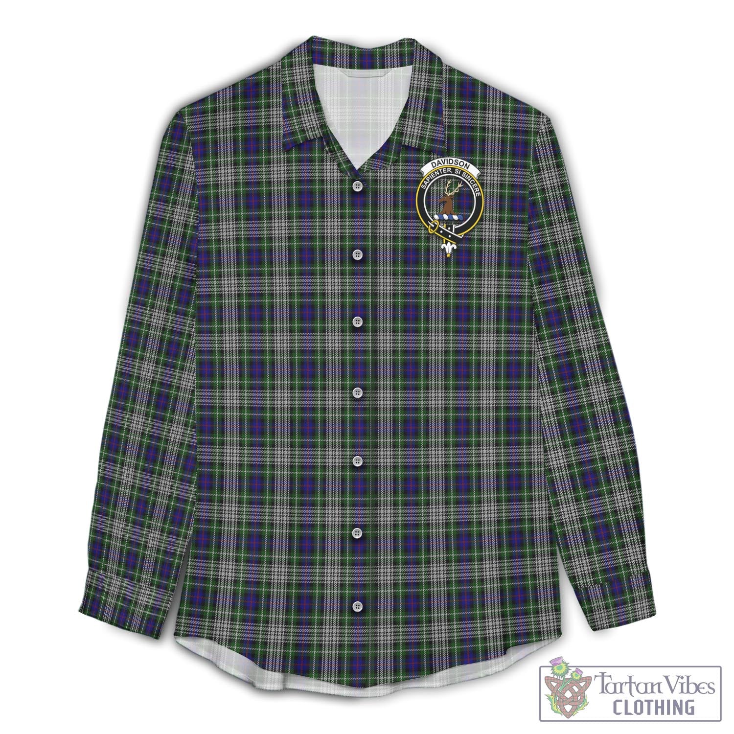 Tartan Vibes Clothing Davidson of Tulloch Dress Tartan Womens Casual Shirt with Family Crest