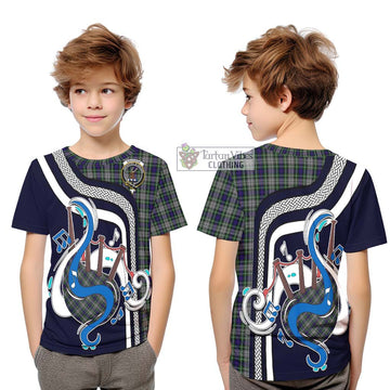 Davidson of Tulloch Dress Tartan Kid T-Shirt with Epic Bagpipe Style