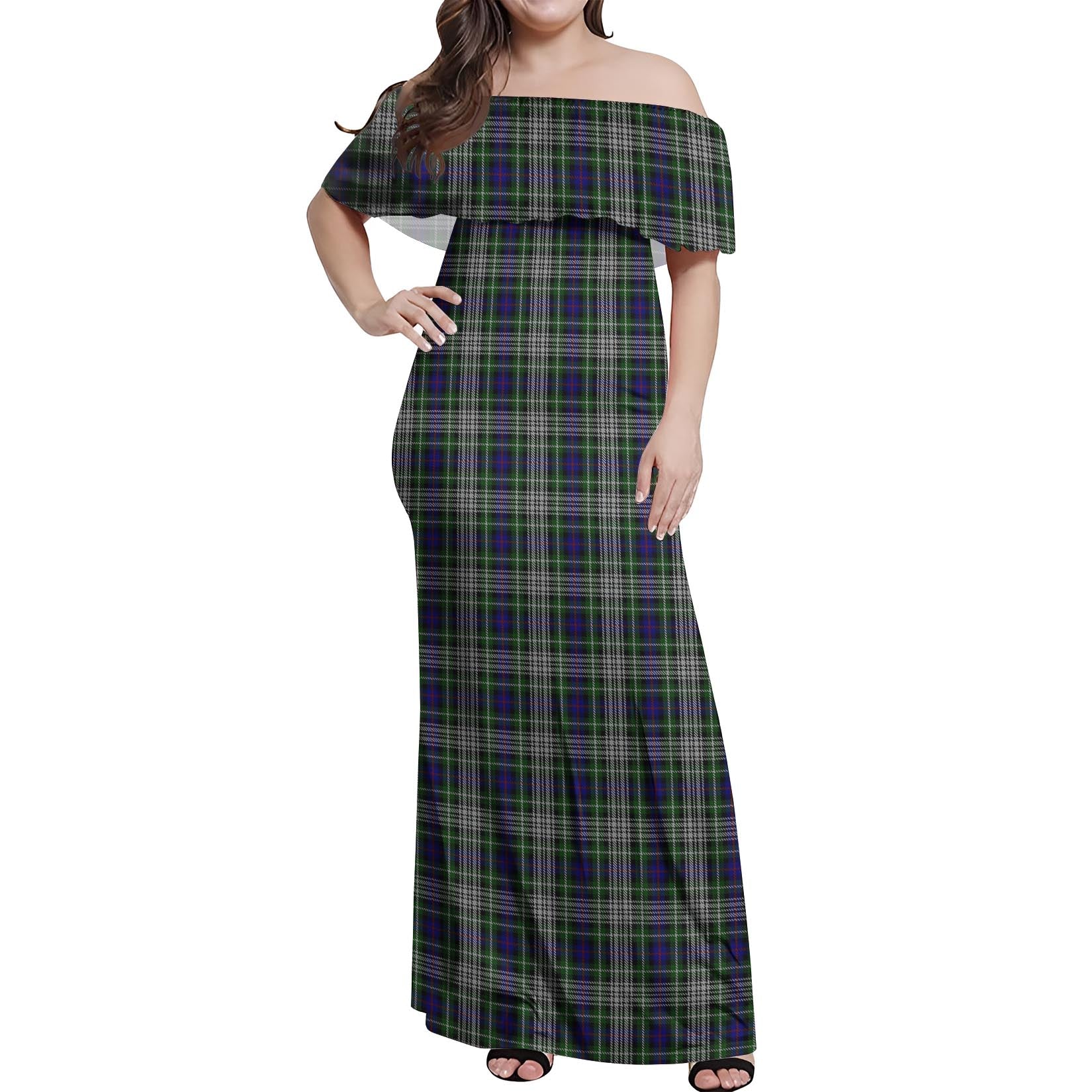 Davidson of Tulloch Dress Tartan Off Shoulder Long Dress Women's Dress - Tartanvibesclothing