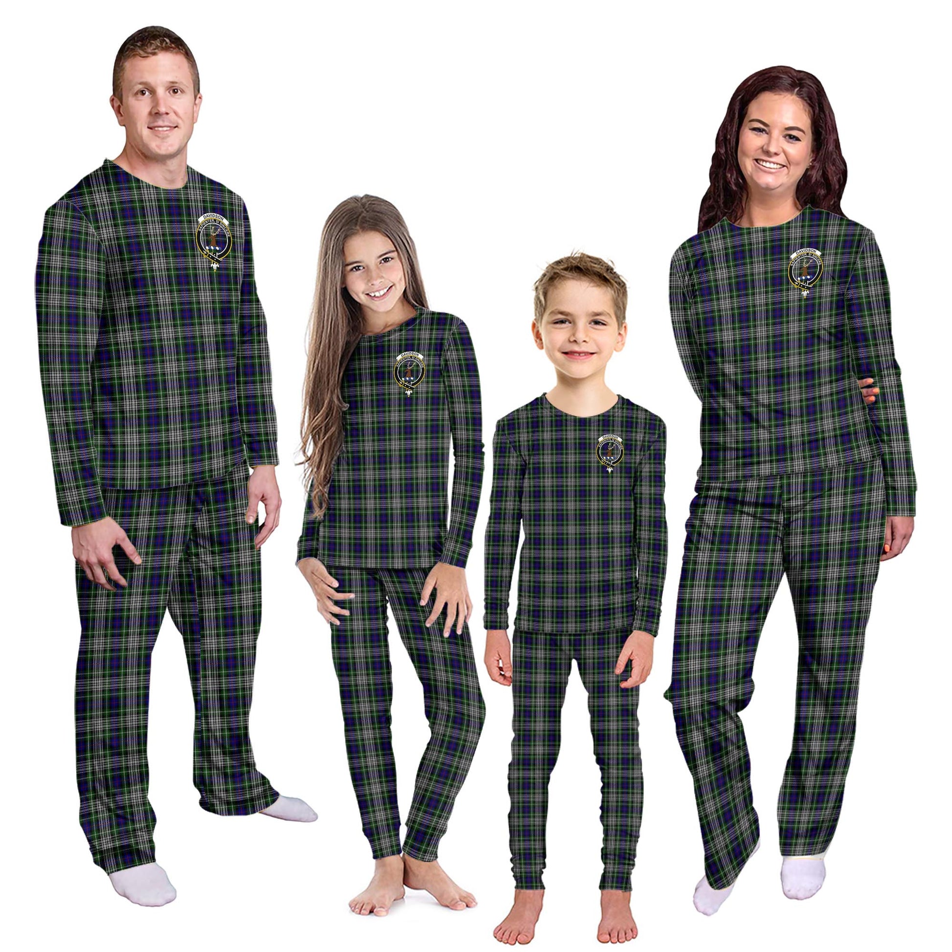 Davidson of Tulloch Dress Tartan Pajamas Family Set with Family Crest Kid - Tartan Vibes Clothing