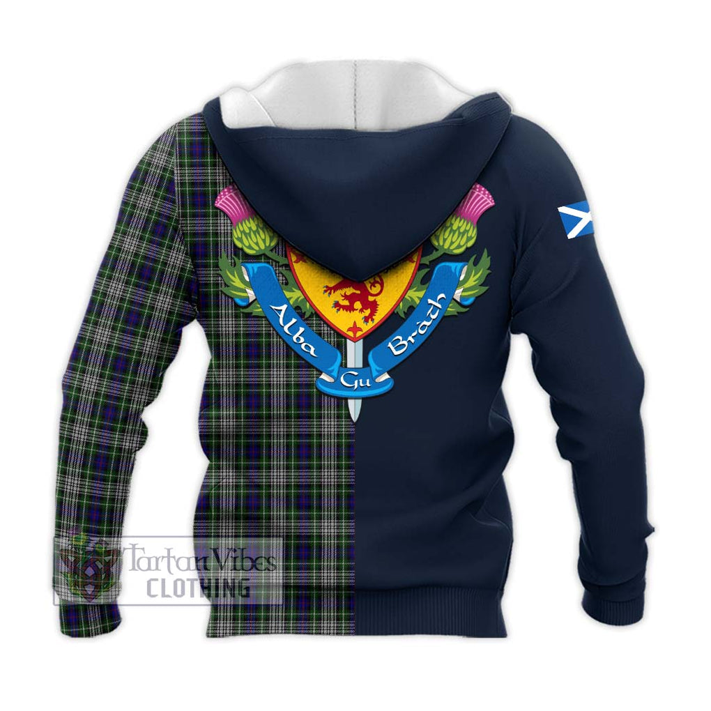 Tartan Vibes Clothing Davidson of Tulloch Dress Tartan Knitted Hoodie with Scottish Lion Royal Arm Half Style