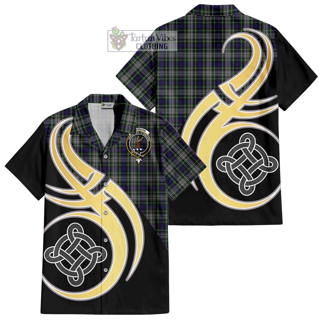 Davidson of Tulloch Dress Tartan Short Sleeve Button Shirt with Family Crest and Celtic Symbol Style - Tartan Vibes Clothing