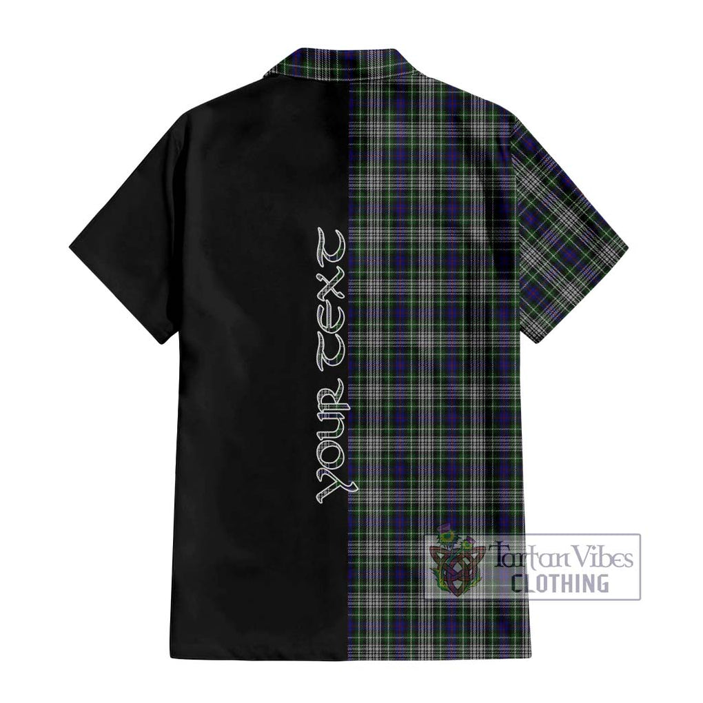 Davidson of Tulloch Dress Tartan Short Sleeve Button Shirt with Family Crest and Half Of Me Style - Tartanvibesclothing Shop