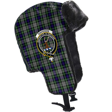 Davidson of Tulloch Dress Tartan Winter Trapper Hat with Family Crest