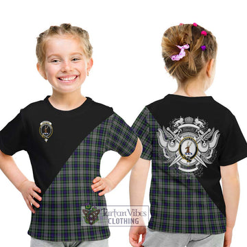 Davidson of Tulloch Dress Tartan Kid T-Shirt with Family Crest and Military Logo Style