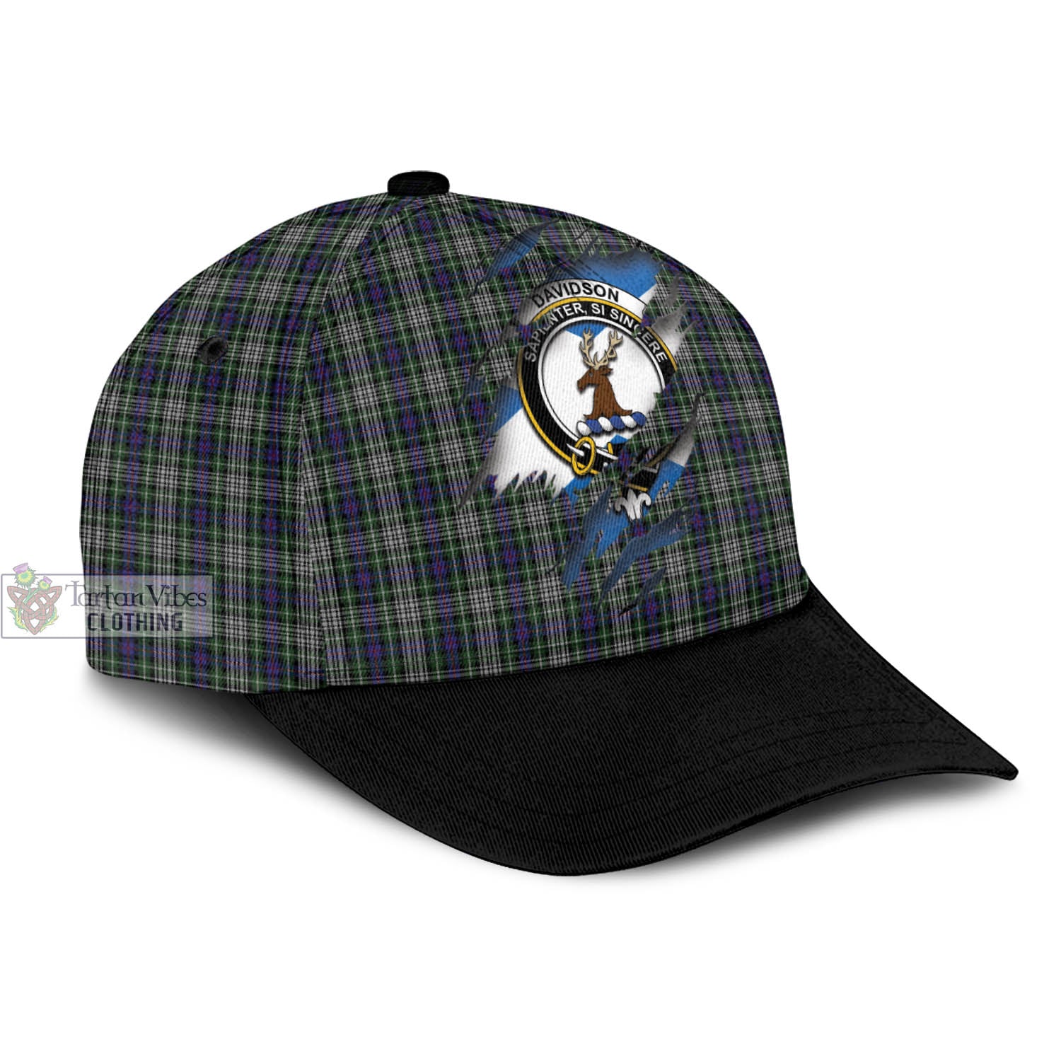 Tartan Vibes Clothing Davidson of Tulloch Dress Tartan Classic Cap with Family Crest In Me Style