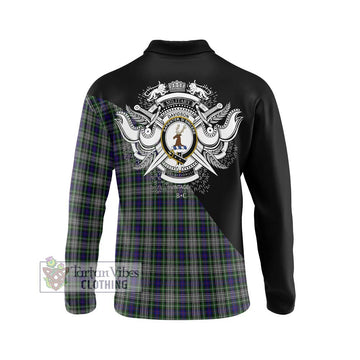 Davidson of Tulloch Dress Tartan Long Sleeve Polo Shirt with Family Crest and Military Logo Style