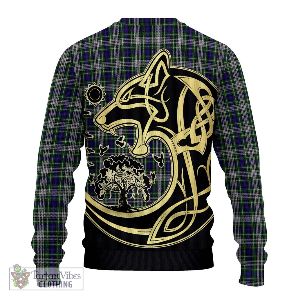 Davidson of Tulloch Dress Tartan Knitted Sweater with Family Crest Celtic Wolf Style - Tartan Vibes Clothing