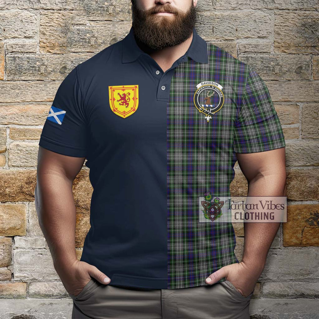 Tartan Vibes Clothing Davidson of Tulloch Dress Tartan Polo Shirt with Scottish Lion Royal Arm Half Style