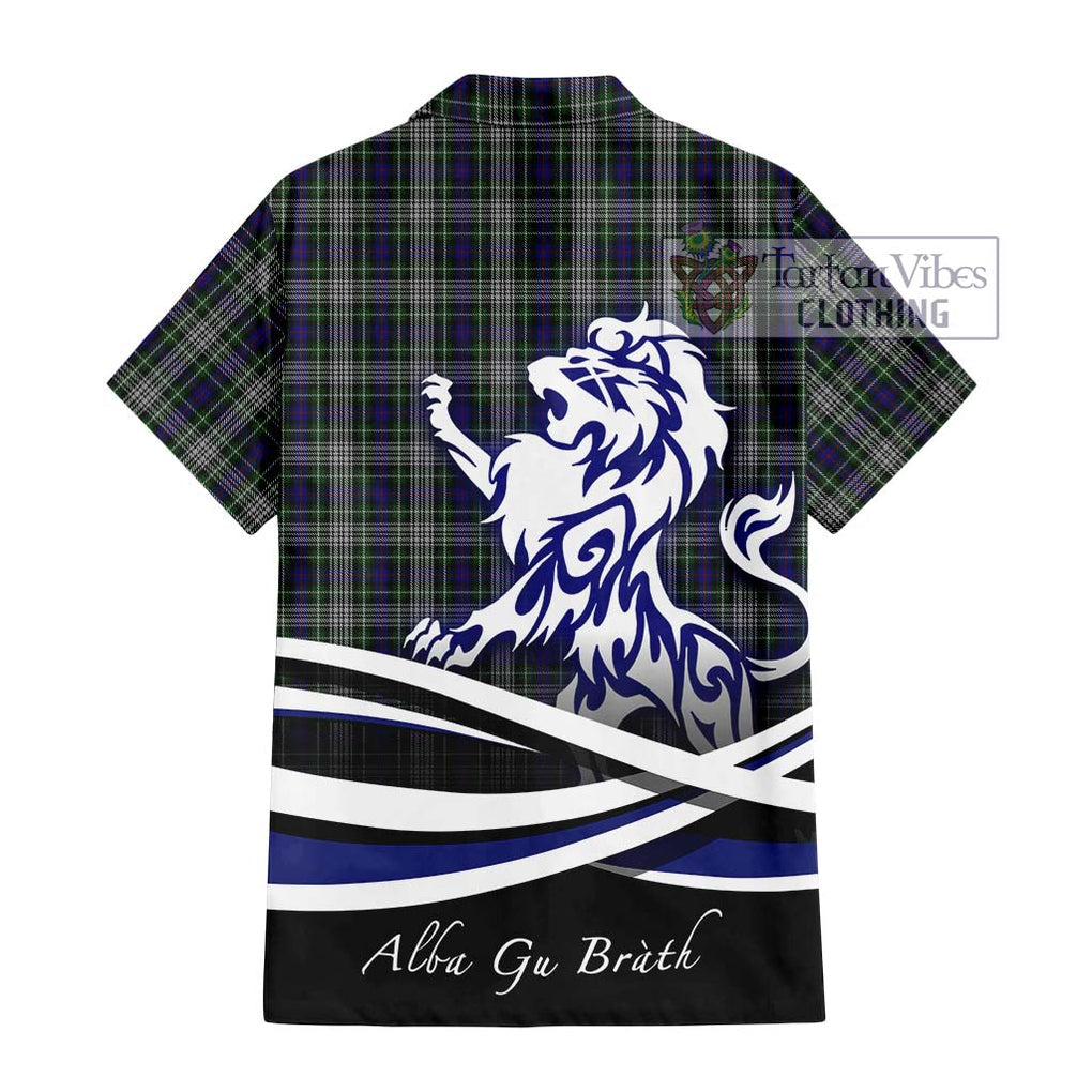 Davidson of Tulloch Dress Tartan Short Sleeve Button Shirt with Alba Gu Brath Regal Lion Emblem - Tartanvibesclothing Shop