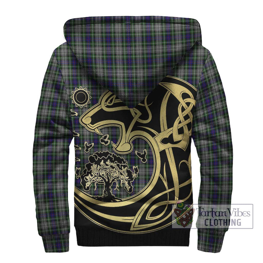 Davidson of Tulloch Dress Tartan Sherpa Hoodie with Family Crest Celtic Wolf Style - Tartan Vibes Clothing