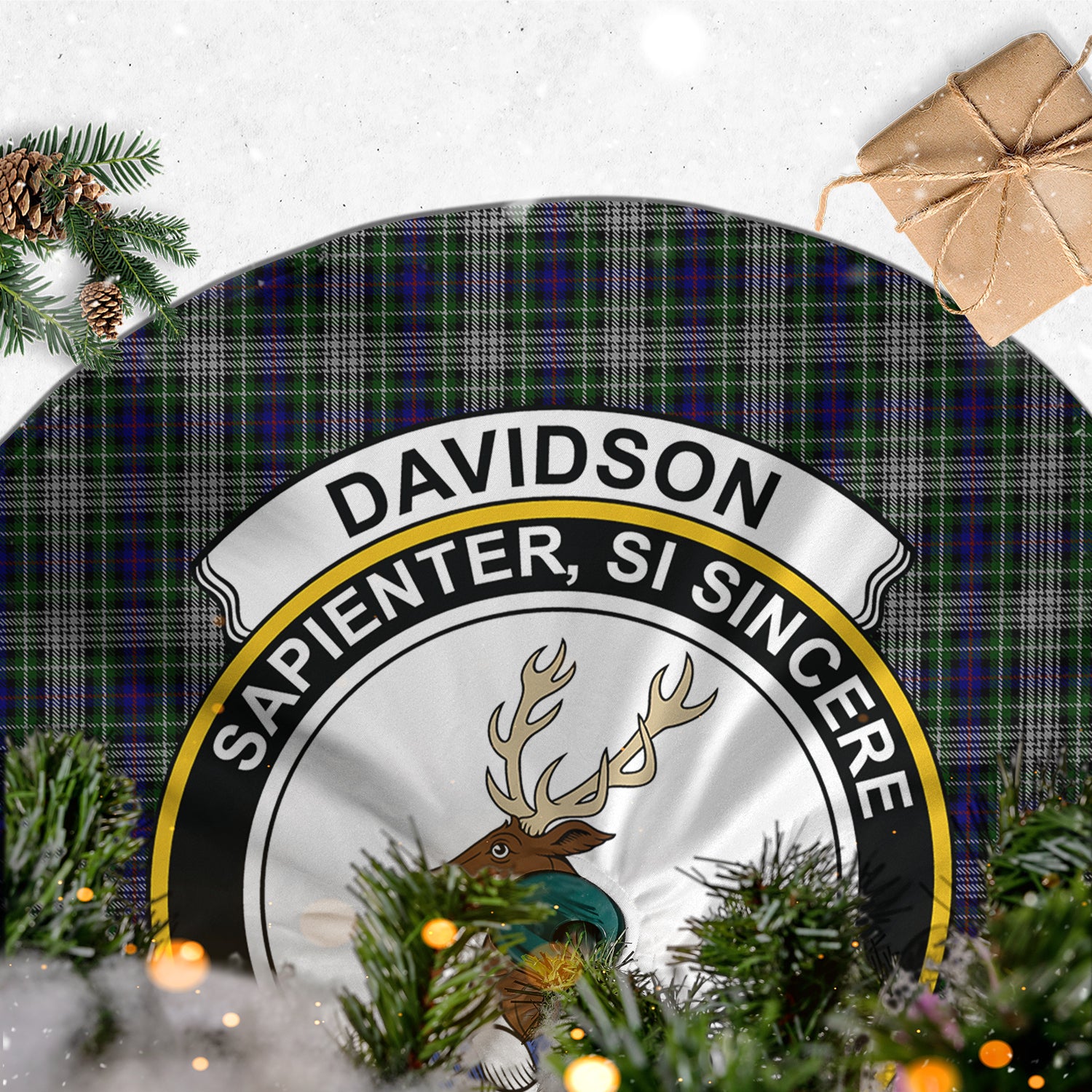 Davidson of Tulloch Dress Tartan Christmas Tree Skirt with Family Crest - Tartanvibesclothing