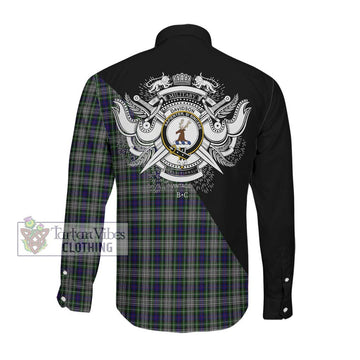 Davidson of Tulloch Dress Tartan Long Sleeve Button Shirt with Family Crest and Military Logo Style