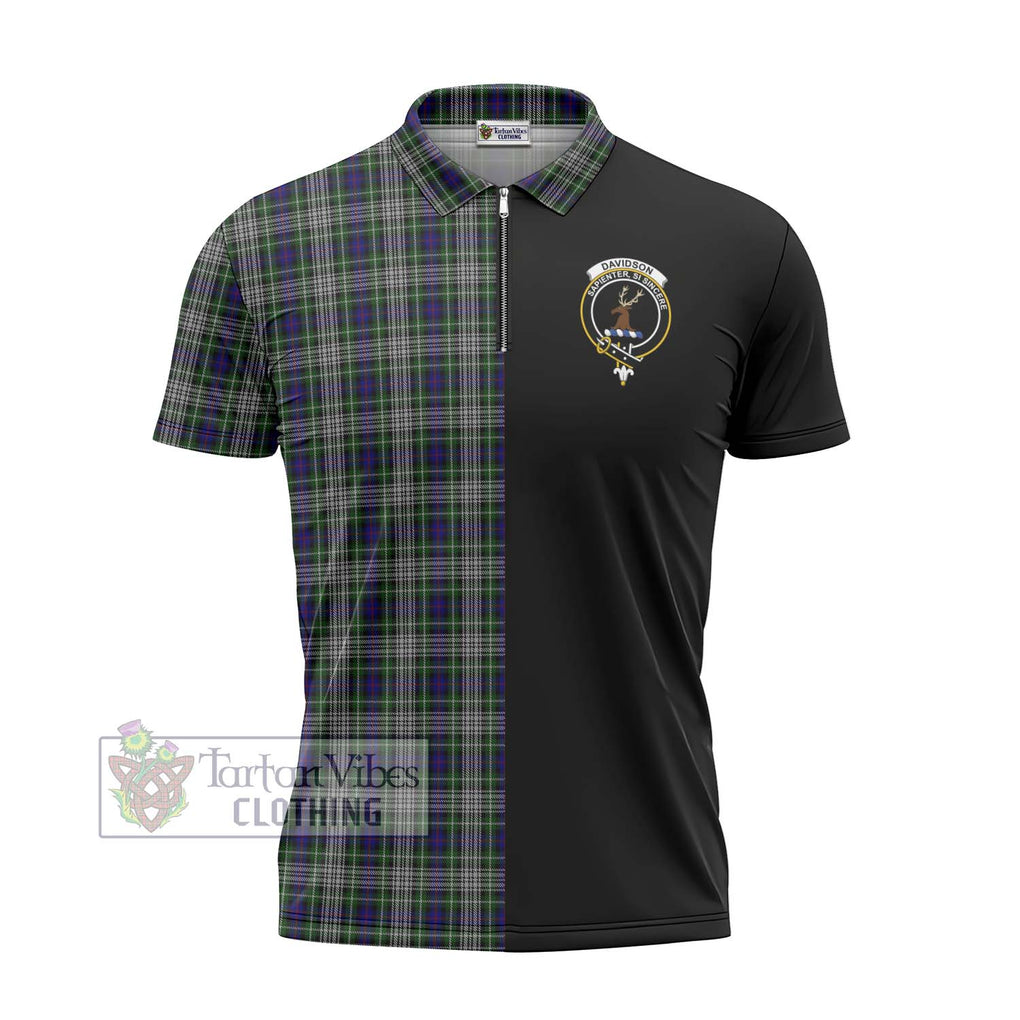 Davidson of Tulloch Dress Tartan Zipper Polo Shirt with Family Crest and Half Of Me Style - Tartanvibesclothing Shop