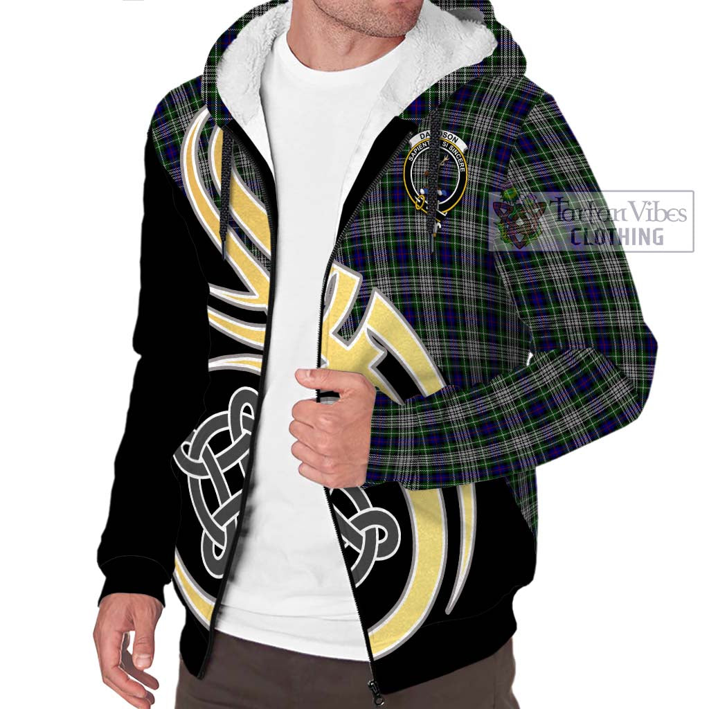 Davidson of Tulloch Dress Tartan Sherpa Hoodie with Family Crest and Celtic Symbol Style - Tartan Vibes Clothing