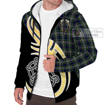 Davidson of Tulloch Dress Tartan Sherpa Hoodie with Family Crest and Celtic Symbol Style