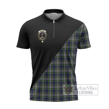 Davidson of Tulloch Dress Tartan Zipper Polo Shirt with Family Crest and Military Logo Style