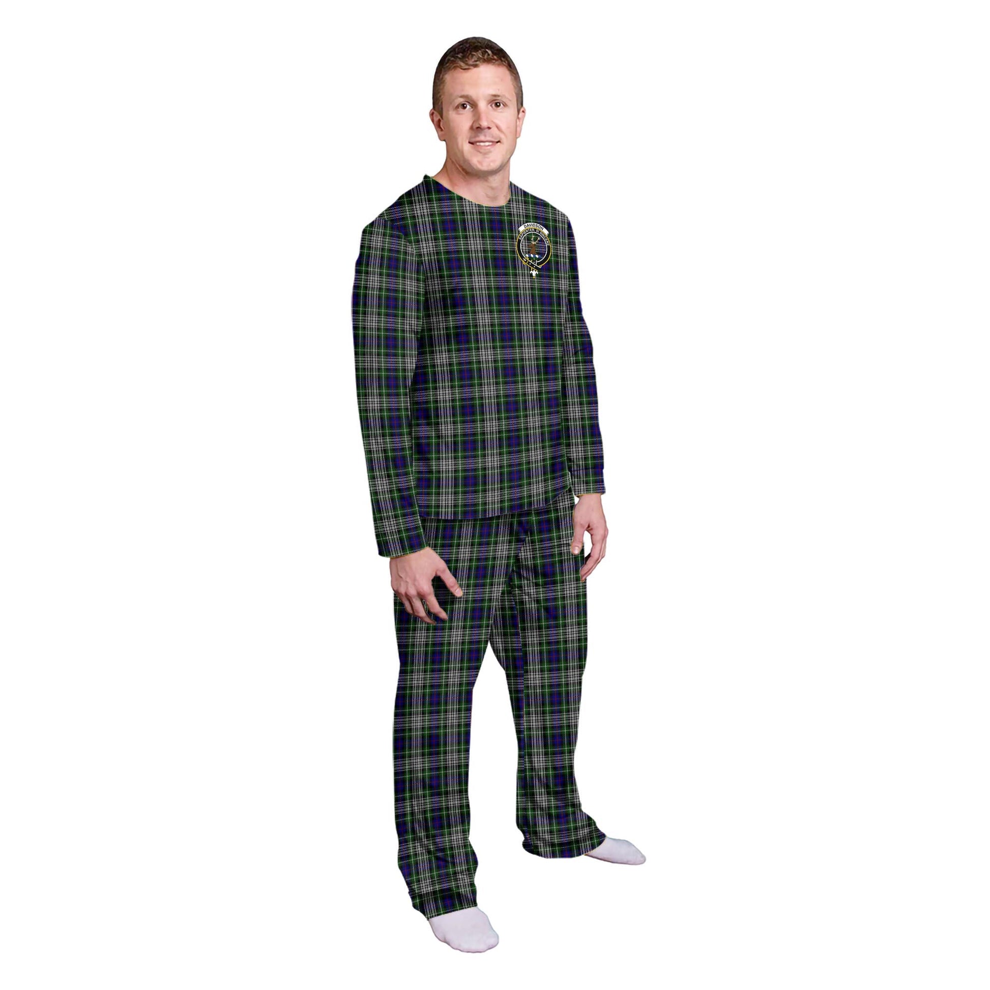 Davidson of Tulloch Dress Tartan Pajamas Family Set with Family Crest - Tartan Vibes Clothing