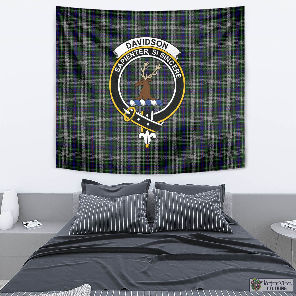 Tartan Vibes Clothing Davidson of Tulloch Dress Tartan Tapestry Wall Hanging and Home Decor for Room with Family Crest