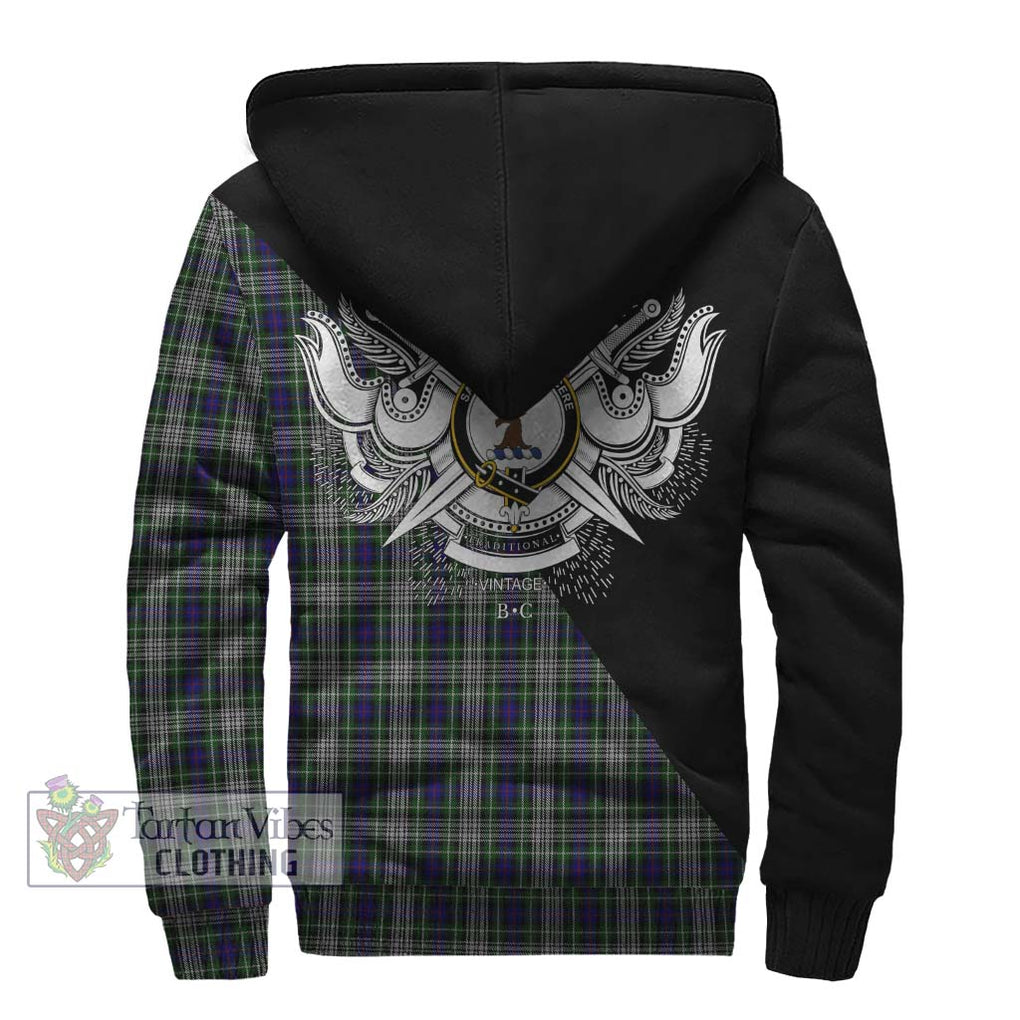 Davidson of Tulloch Dress Tartan Sherpa Hoodie with Family Crest and Military Logo Style - Tartanvibesclothing Shop