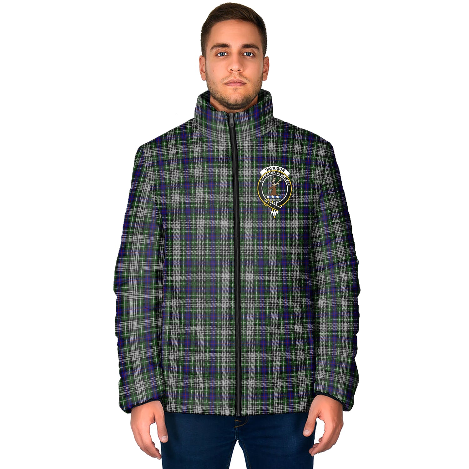 Davidson of Tulloch Dress Tartan Padded Jacket with Family Crest - Tartan Vibes Clothing