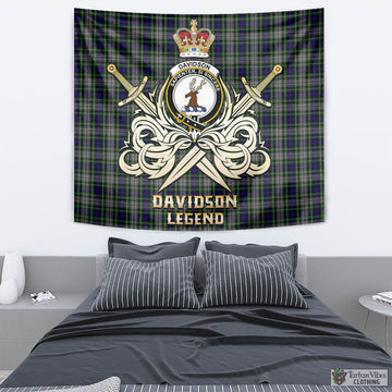 Davidson of Tulloch Dress Tartan Tapestry with Clan Crest and the Golden Sword of Courageous Legacy