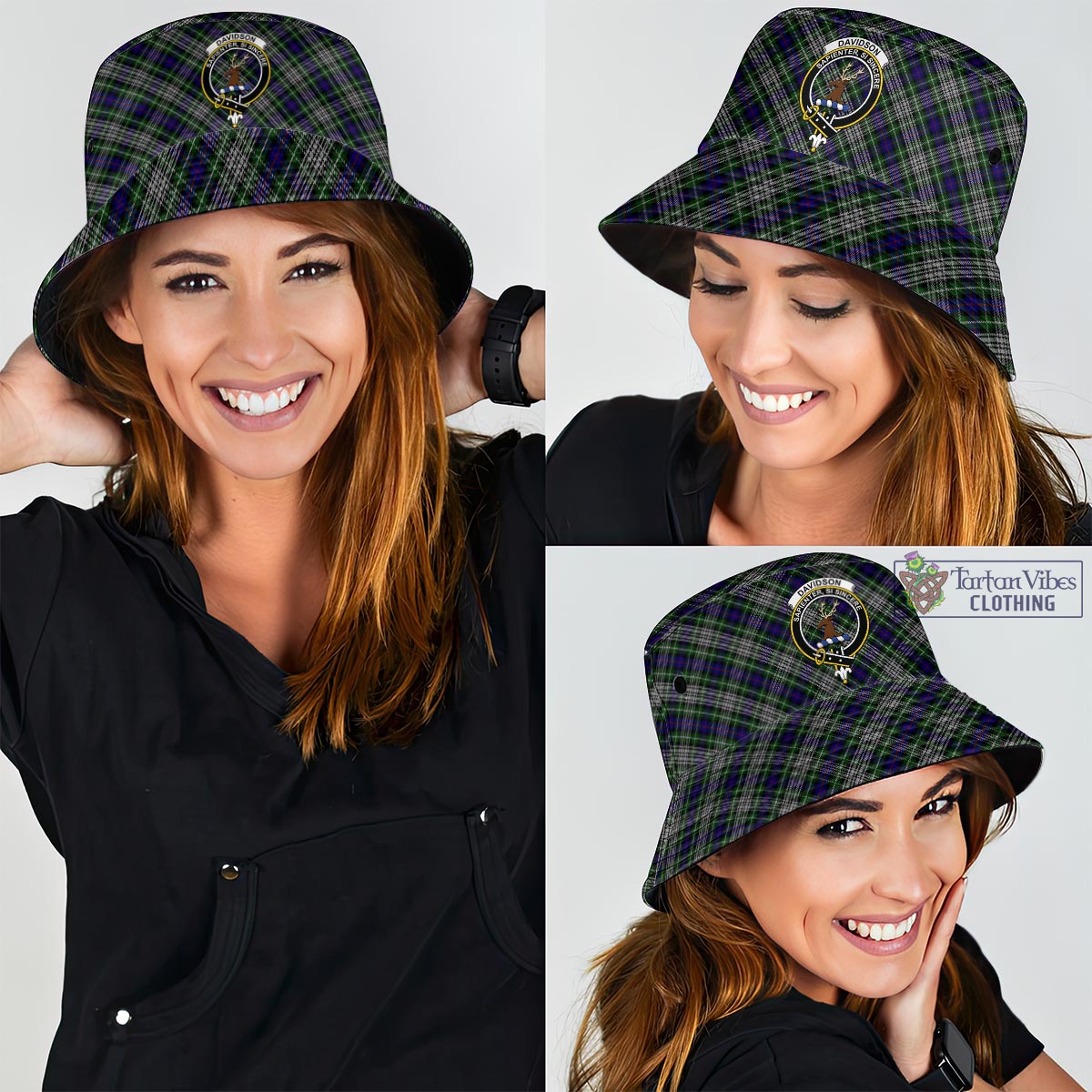 Tartan Vibes Clothing Davidson of Tulloch Dress Tartan Bucket Hat with Family Crest