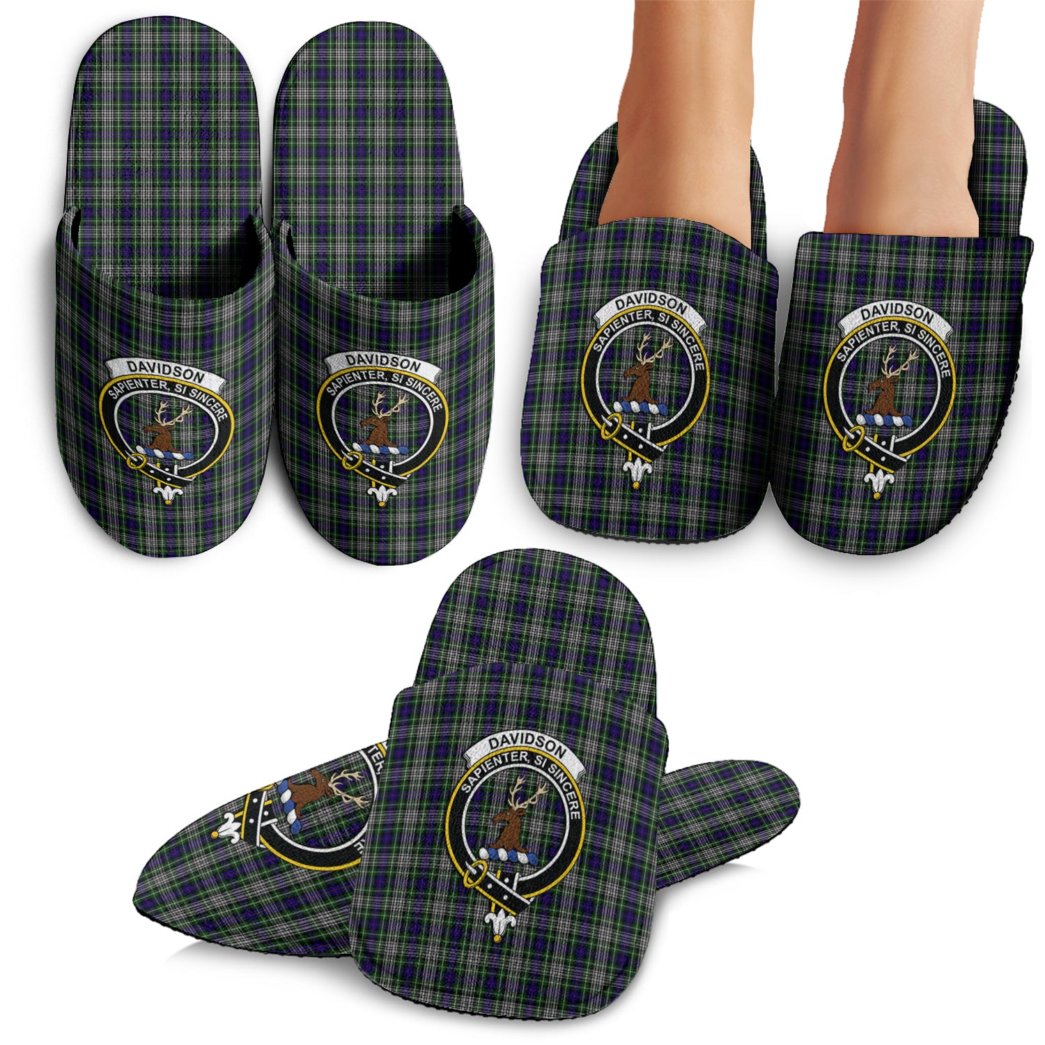 Davidson of Tulloch Dress Tartan Home Slippers with Family Crest - Tartanvibesclothing