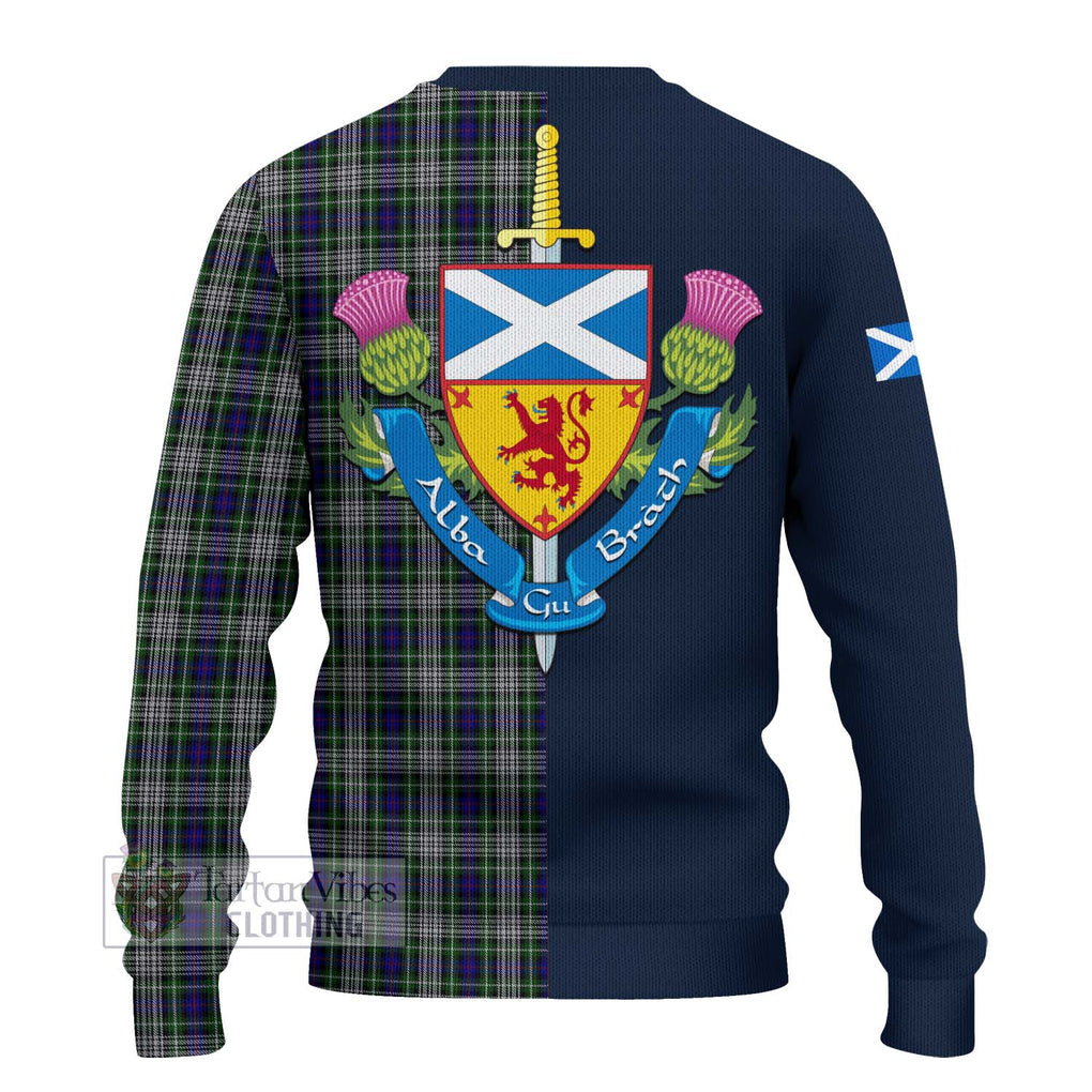 Tartan Vibes Clothing Davidson of Tulloch Dress Tartan Knitted Sweater with Scottish Lion Royal Arm Half Style