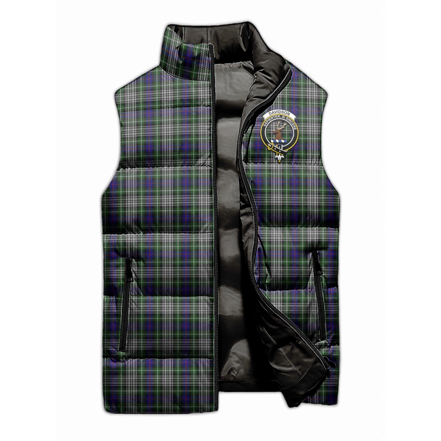 Davidson of Tulloch Dress Tartan Sleeveless Puffer Jacket with Family Crest - Tartanvibesclothing