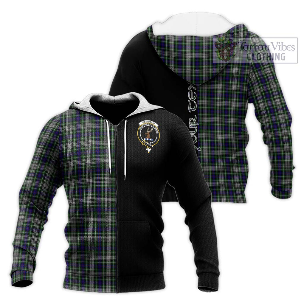 Davidson of Tulloch Dress Tartan Knitted Hoodie with Family Crest and Half Of Me Style Unisex Knitted Zip Hoodie - Tartanvibesclothing Shop