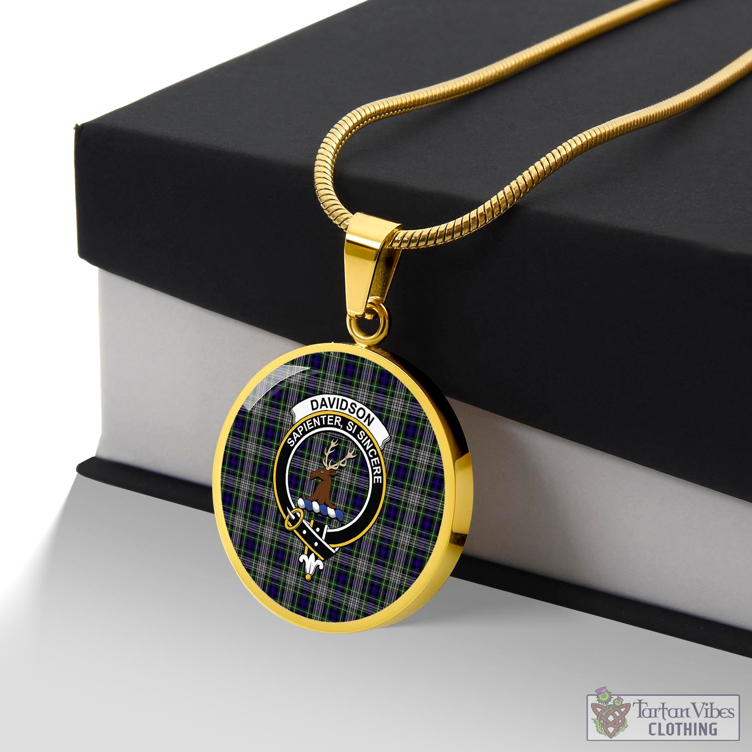 Tartan Vibes Clothing Davidson of Tulloch Dress Tartan Circle Necklace with Family Crest