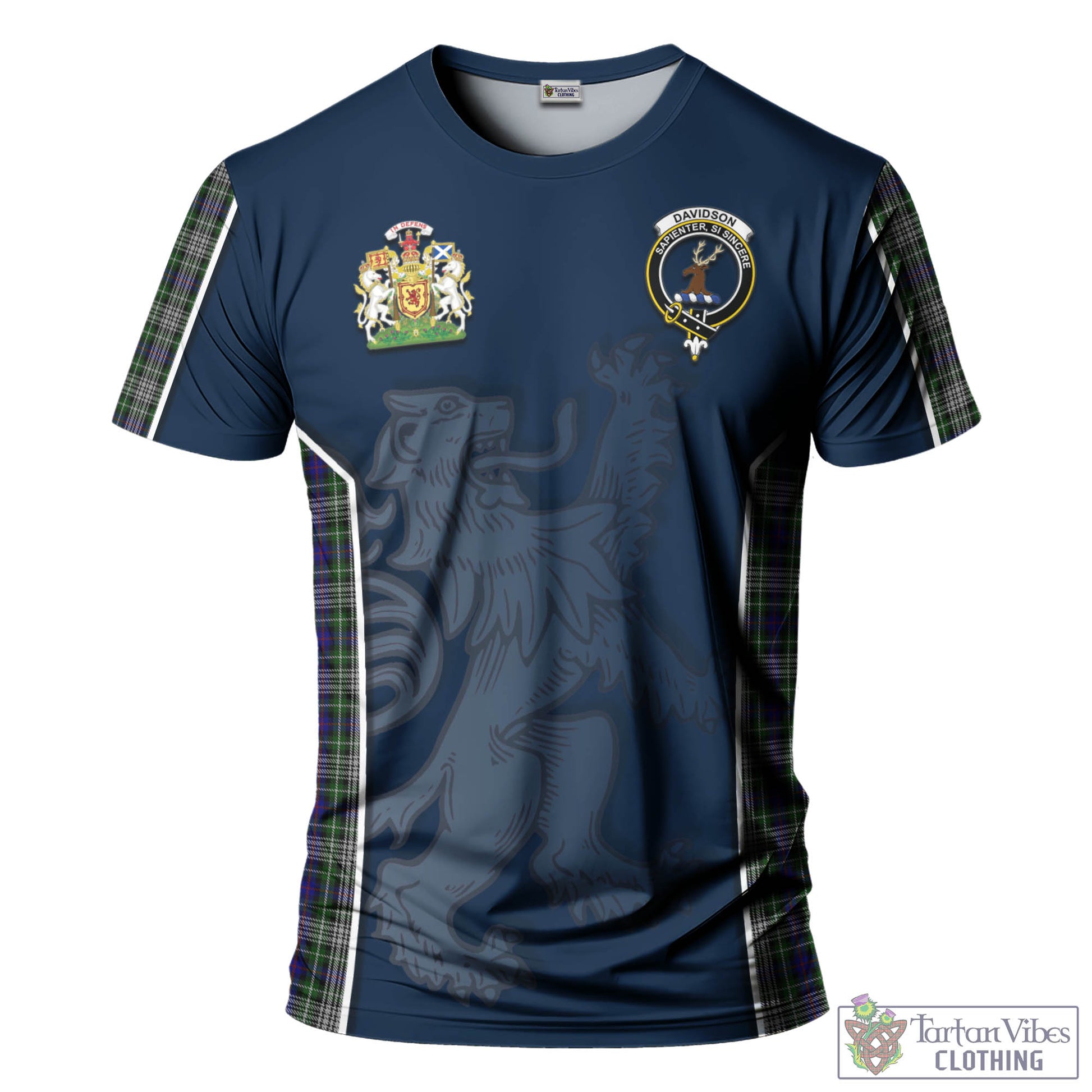 Tartan Vibes Clothing Davidson of Tulloch Dress Tartan T-Shirt with Family Crest and Lion Rampant Vibes Sport Style