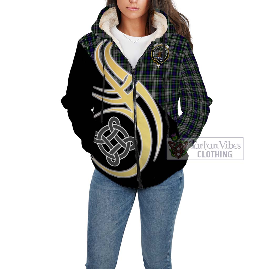 Davidson of Tulloch Dress Tartan Sherpa Hoodie with Family Crest and Celtic Symbol Style Unisex - Tartan Vibes Clothing