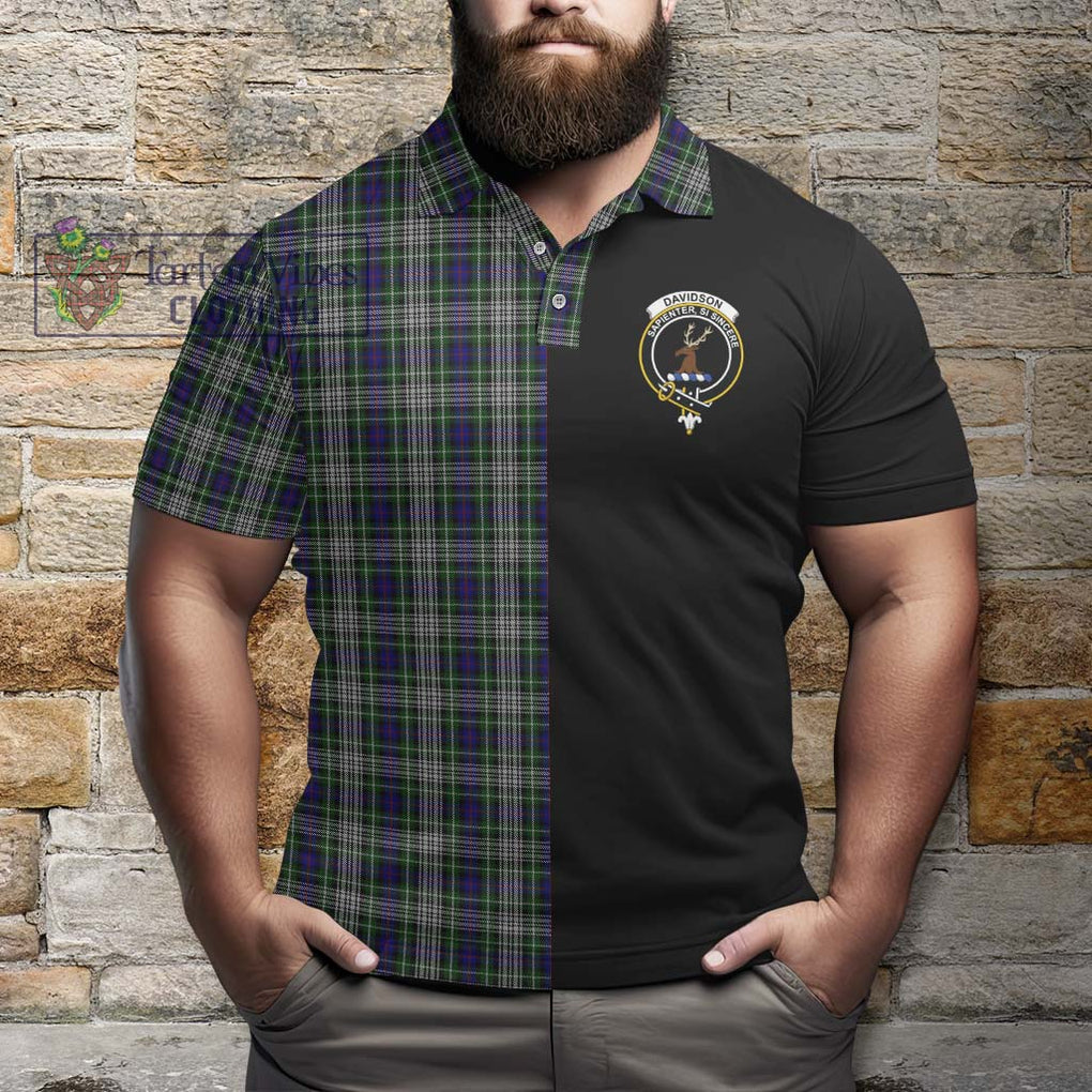 Davidson of Tulloch Dress Tartan Polo Shirt with Family Crest and Half Of Me Style - Tartanvibesclothing Shop