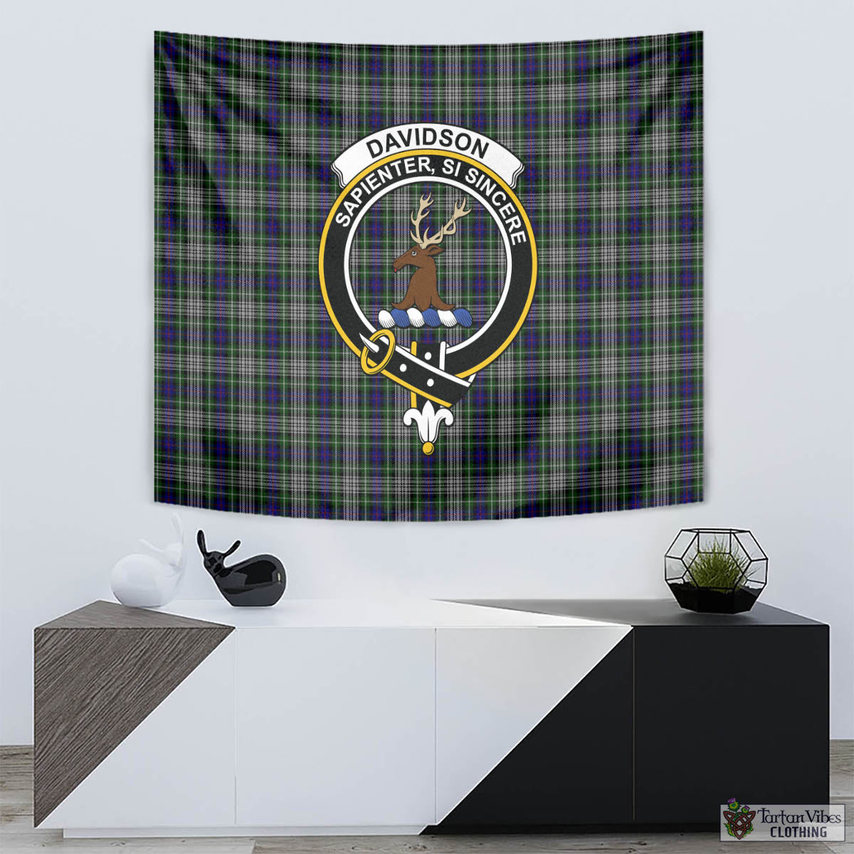 Tartan Vibes Clothing Davidson of Tulloch Dress Tartan Tapestry Wall Hanging and Home Decor for Room with Family Crest