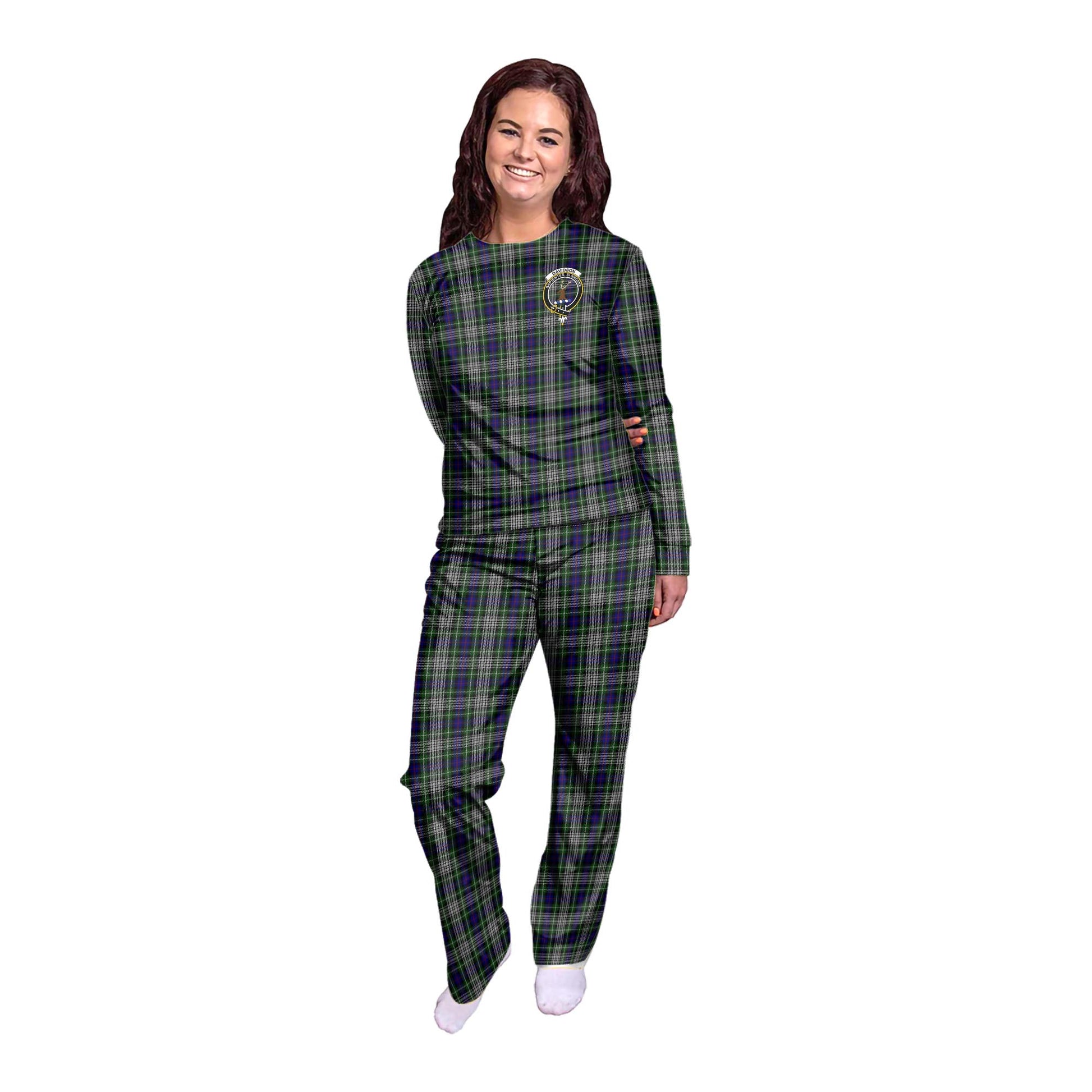 Davidson of Tulloch Dress Tartan Pajamas Family Set with Family Crest - Tartan Vibes Clothing