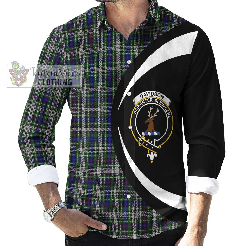 Tartan Vibes Clothing Davidson of Tulloch Dress Tartan Long Sleeve Button Up with Family Crest Circle Style